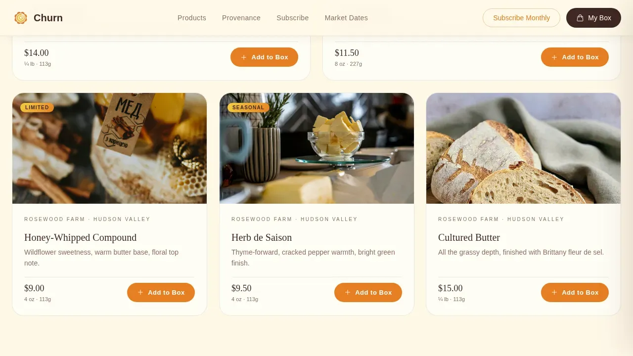 Small-Batch Creamery Butter Producer Landing Page Template