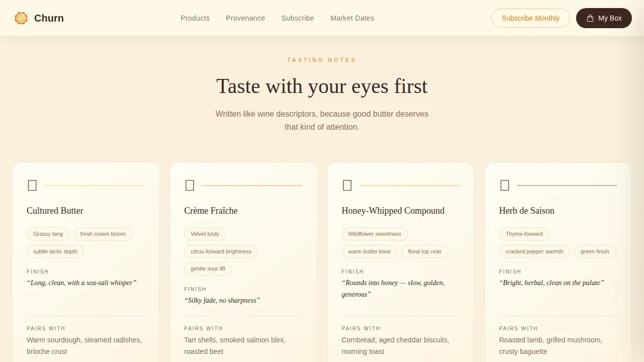 Small-Batch Creamery Butter Producer Landing Page Template