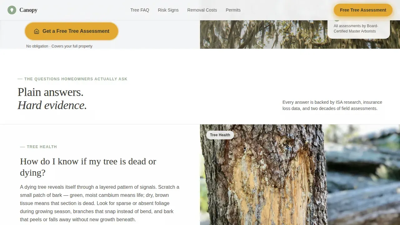 Specialist Arborist FAQ & Common Questions Website Template