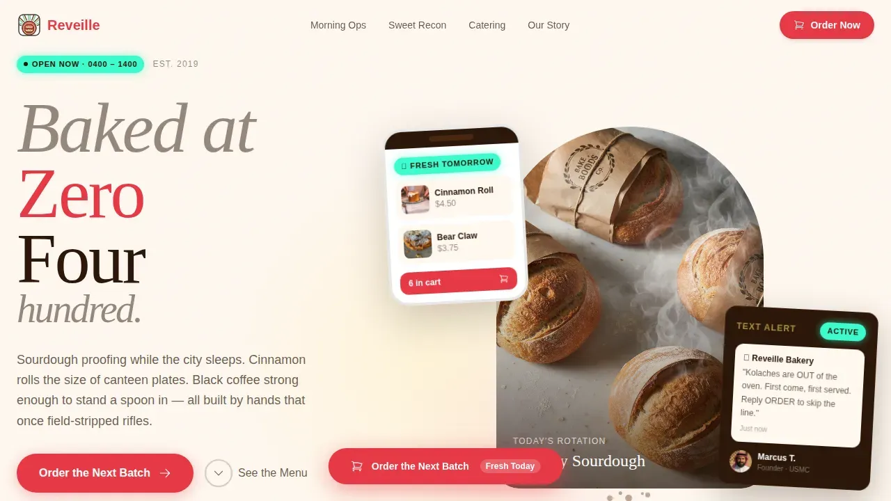 Nostalgia Veteran Artisan Bakery Landing Page Template