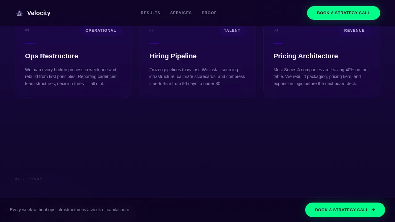 Post-Funding Startup Tactical Operations Consulting Website Template