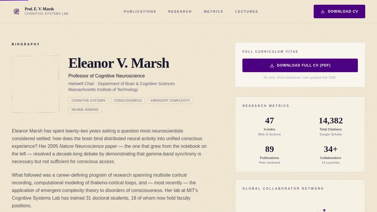 Authoritative Academic Portfolio Landing Page Template