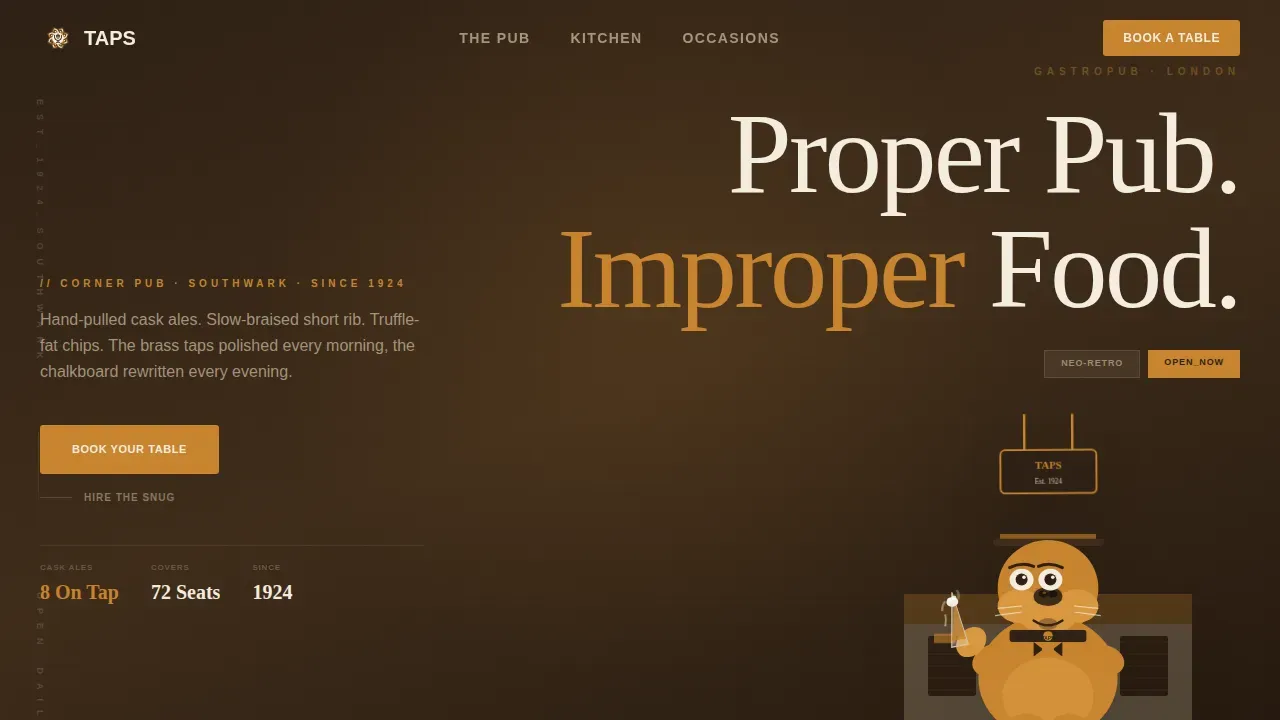 Neo-Retro British Pub Booking Landing Page Template