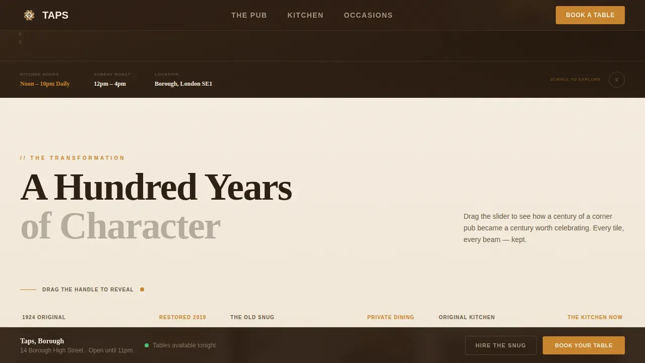 Neo-Retro British Pub Booking Landing Page Template