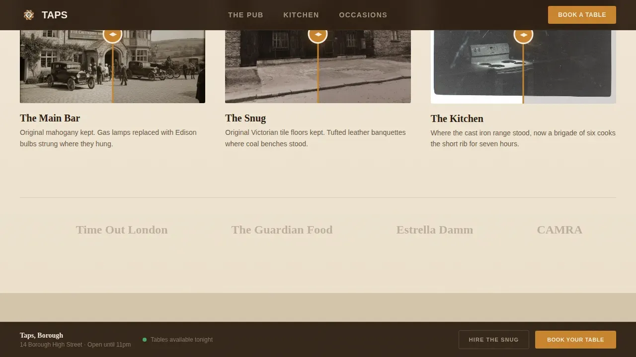 Neo-Retro British Pub Booking Landing Page Template