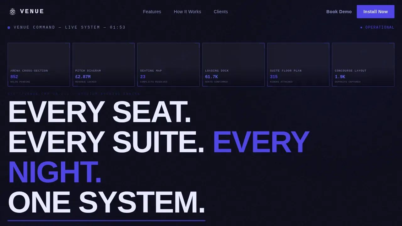 Command Center Stadium Booking Landing Page Template