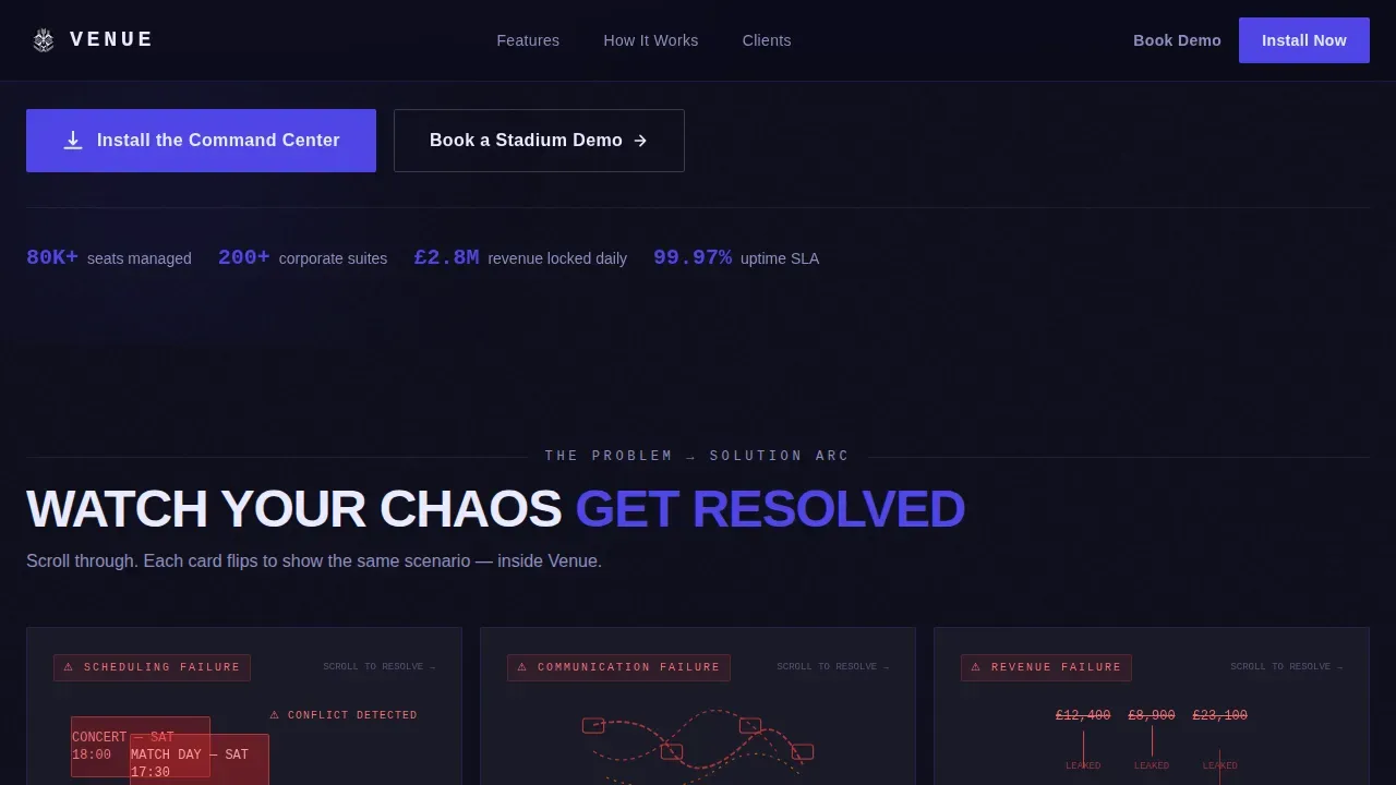 Command Center Stadium Booking Landing Page Template