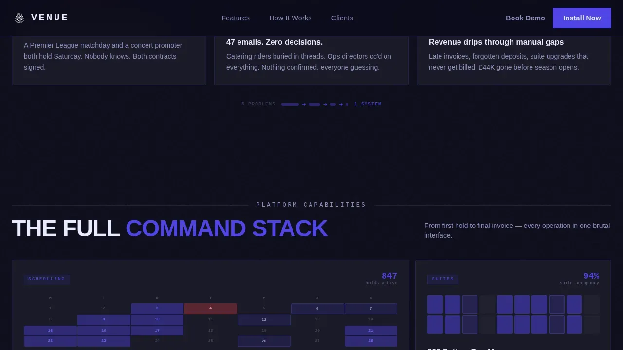Command Center Stadium Booking Landing Page Template
