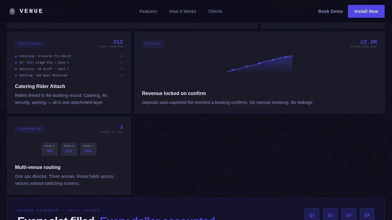 Command Center Stadium Booking Landing Page Template