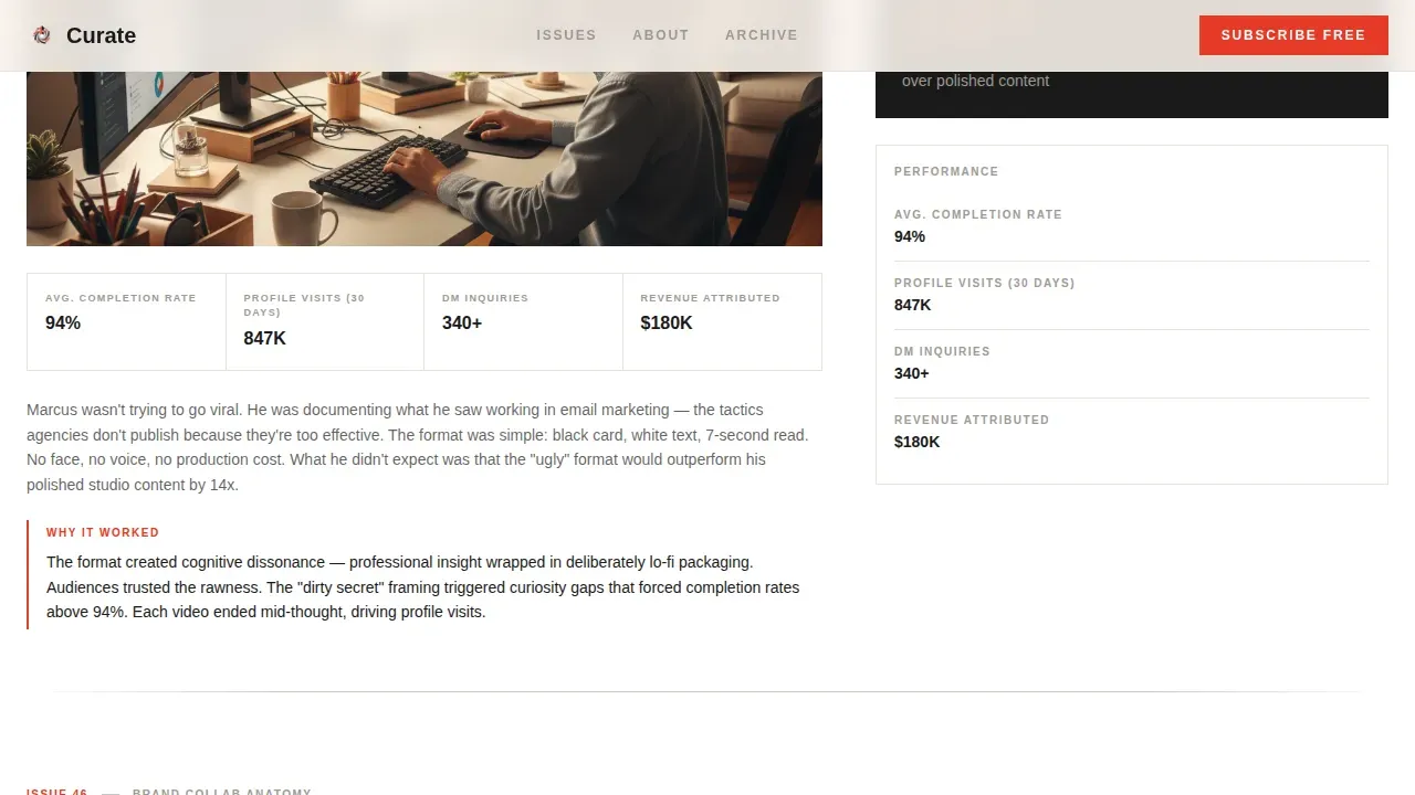 Editorial Creator Spotlight Social Media Newsletter Landing Page