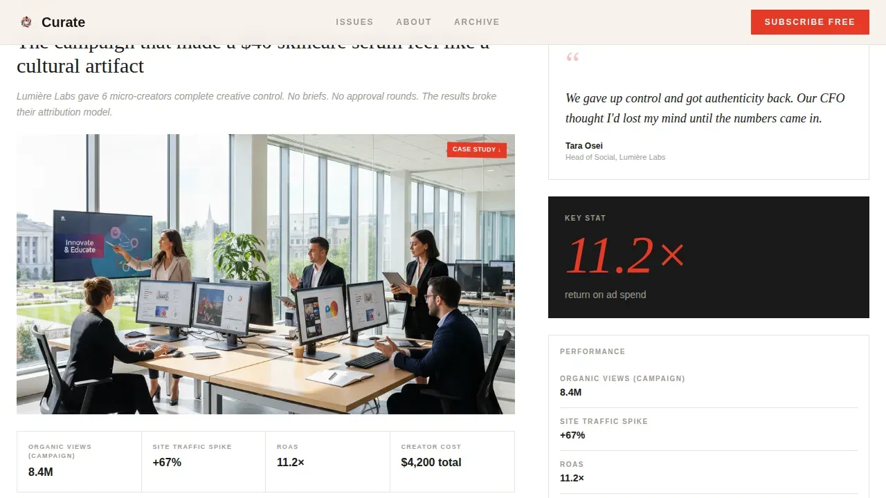 Editorial Creator Spotlight Social Media Newsletter Landing Page