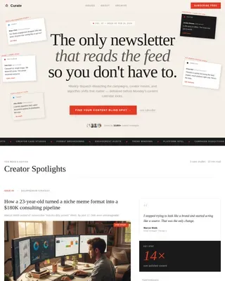 Editorial Creator Spotlight Social Media Newsletter Landing Page