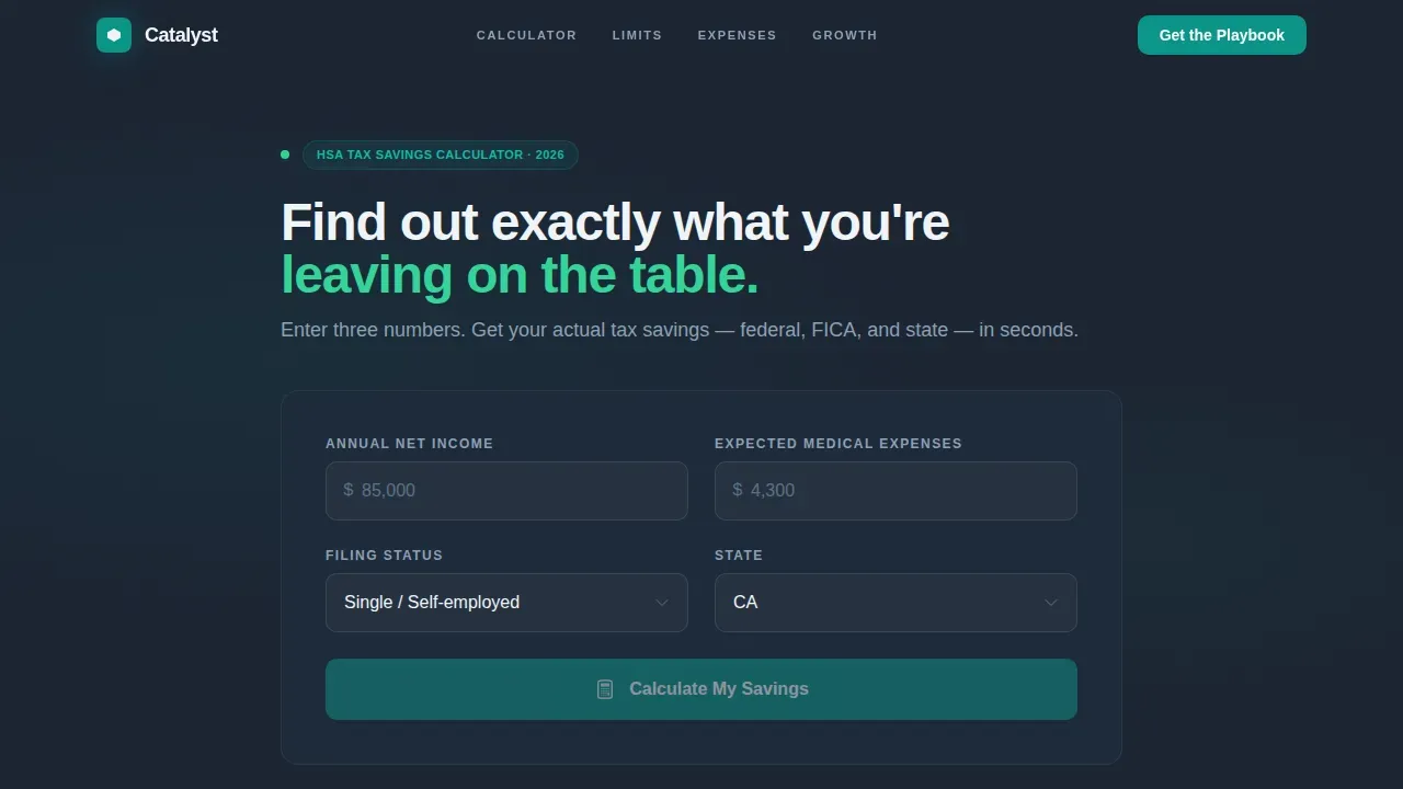 HSA Tax Savings Calculator Landing Page Template