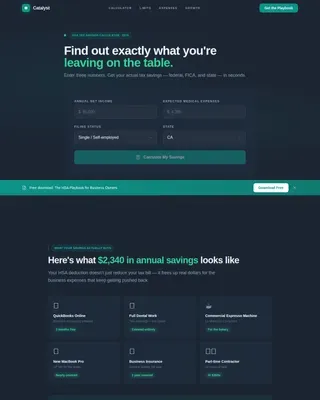 HSA Tax Savings Calculator Landing Page Template