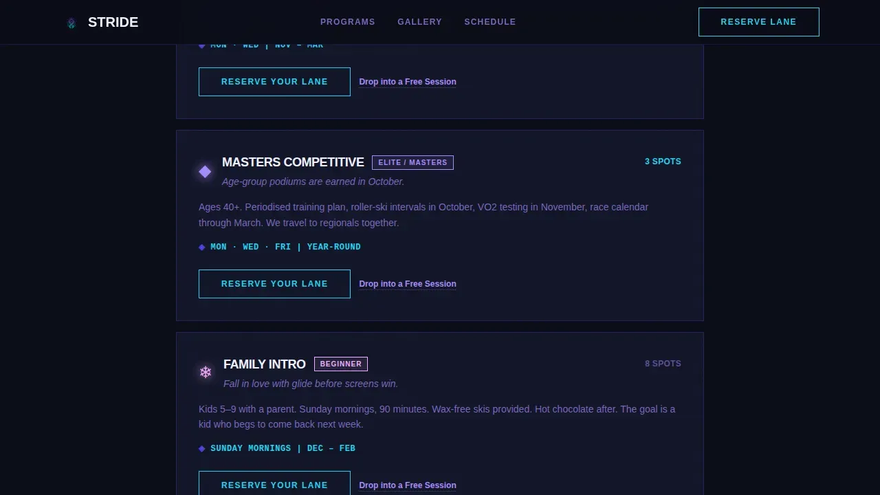 Elite Nordic Sports Landing Page Template