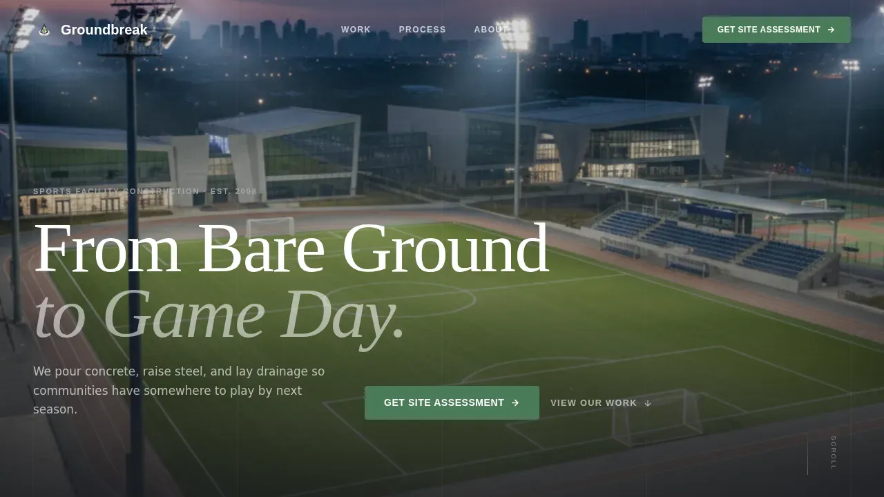 Game Day Stadium Construction Landing Page Template