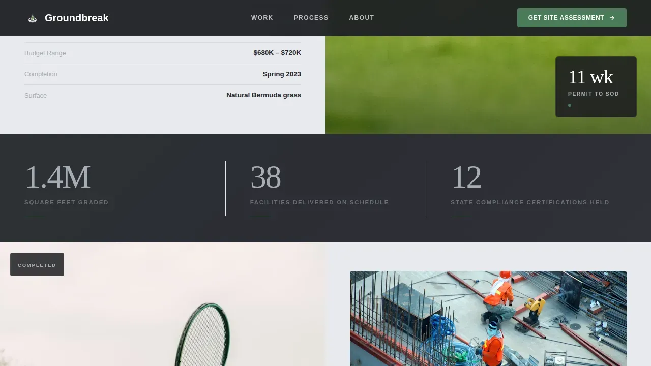 Game Day Stadium Construction Landing Page Template