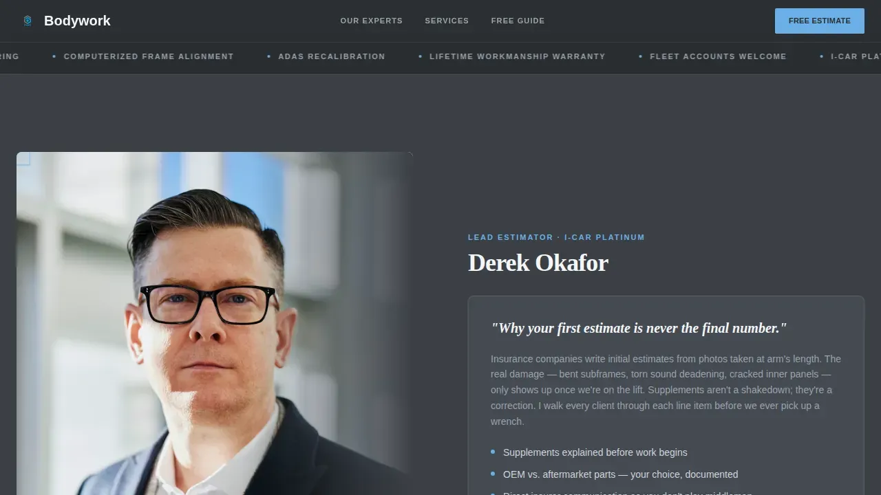 Certified Vehicle Restoration Landing Page Template