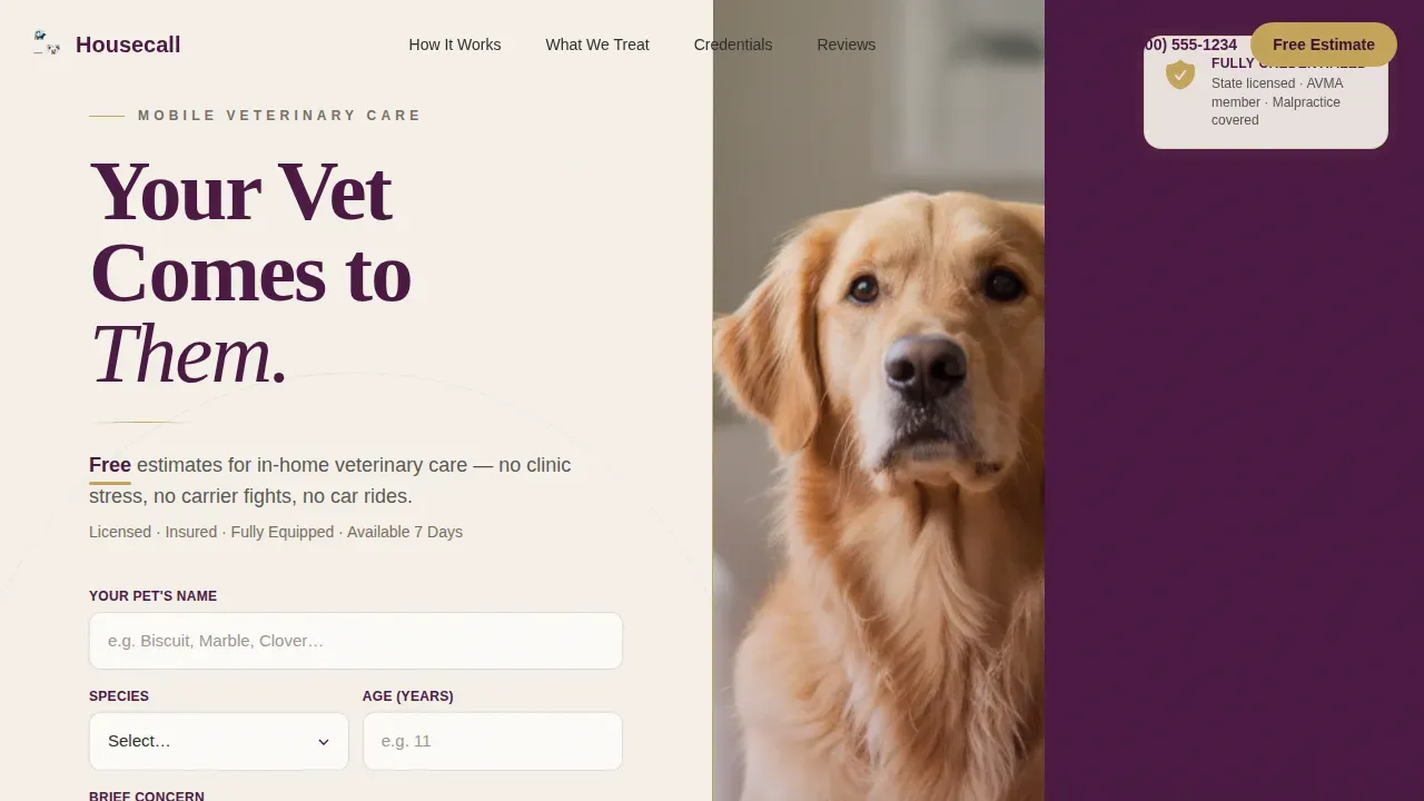 Licensed Mobile Veterinary Landing Page Template