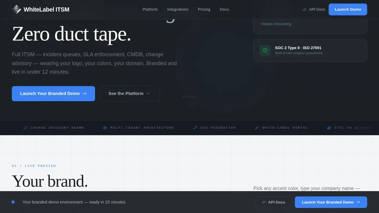 White-Label ITSM Landing Page Template