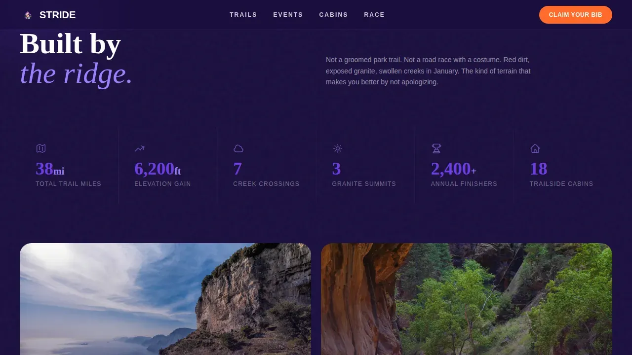 Adventure Terrain Marathon Running Landing Page Template