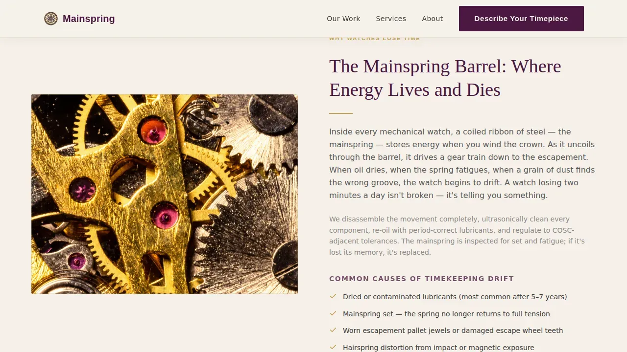 Professional Horological Repair Landing Page Template