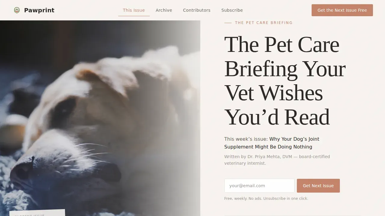 Pet Care Newsletter Landing Page Template