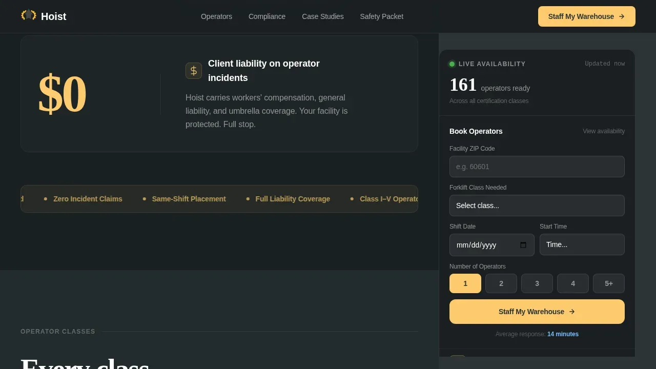Forklift Operator Booking Website Template