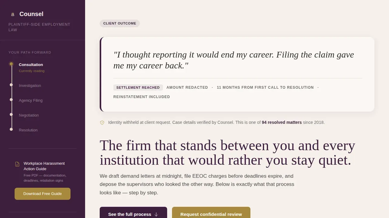 Premier Workplace Harassment Landing Page Template