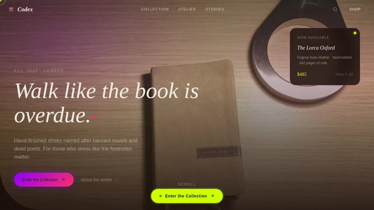 Dark Academia Artisan Shoe Brand Landing Page Template