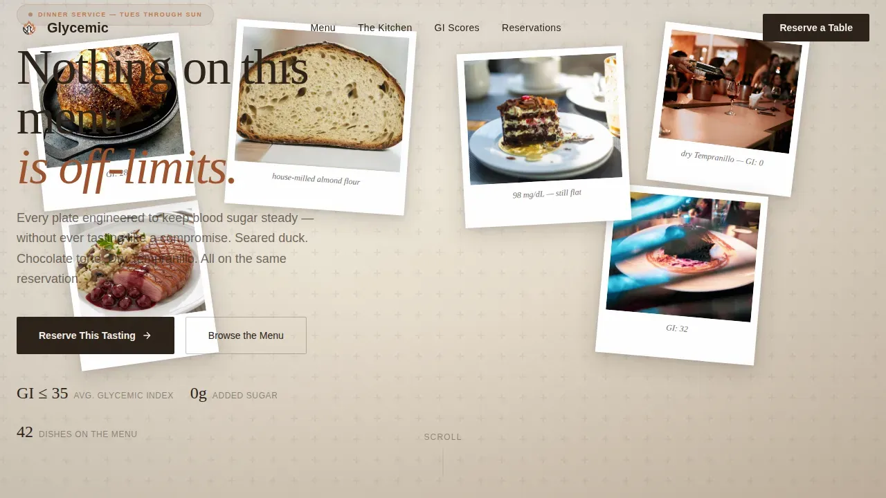 Premium Glucose-Conscious Dining | Free Website Template | Rocket