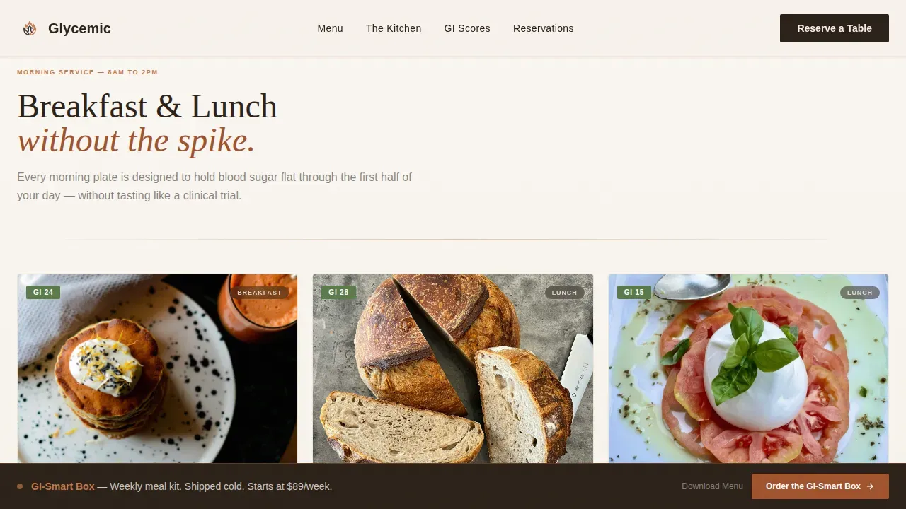 Premium Glucose-Conscious Dining | Free Website Template | Rocket