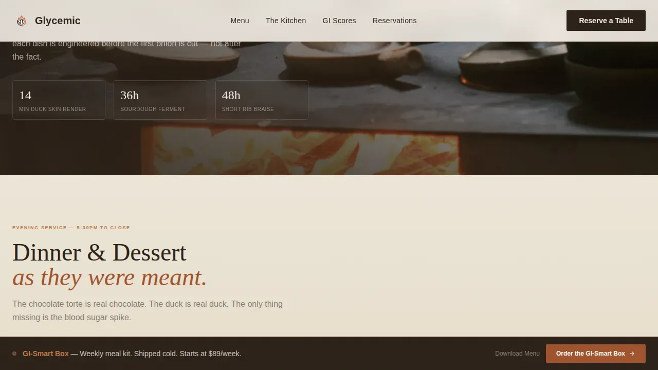 Premium Glucose-Conscious Dining | Free Website Template | Rocket