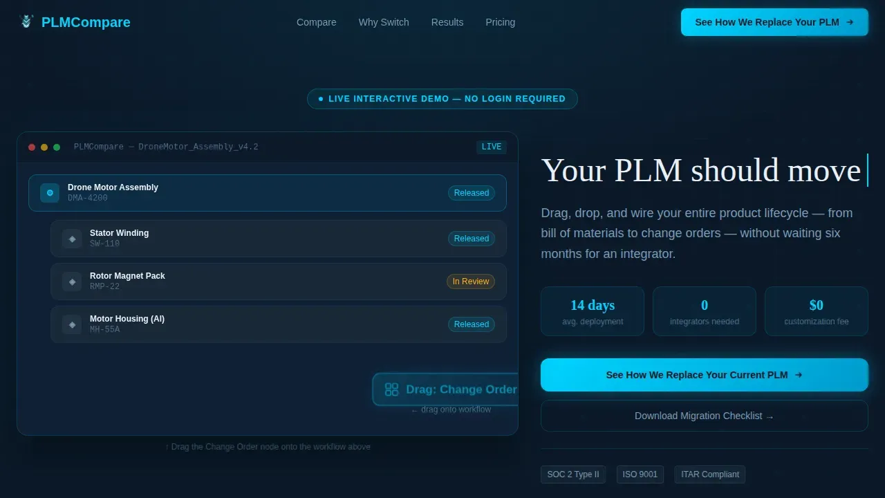 Drag and Drop PLM Comparison Landing Page Template