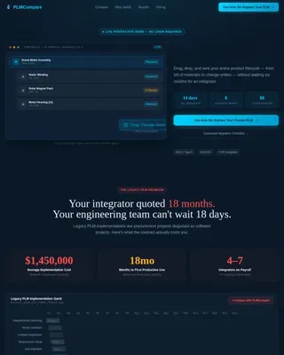 Drag and Drop PLM Comparison Landing Page Template