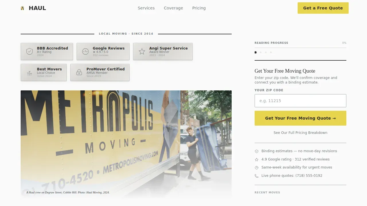 Premium Moving Services Landing Page Template