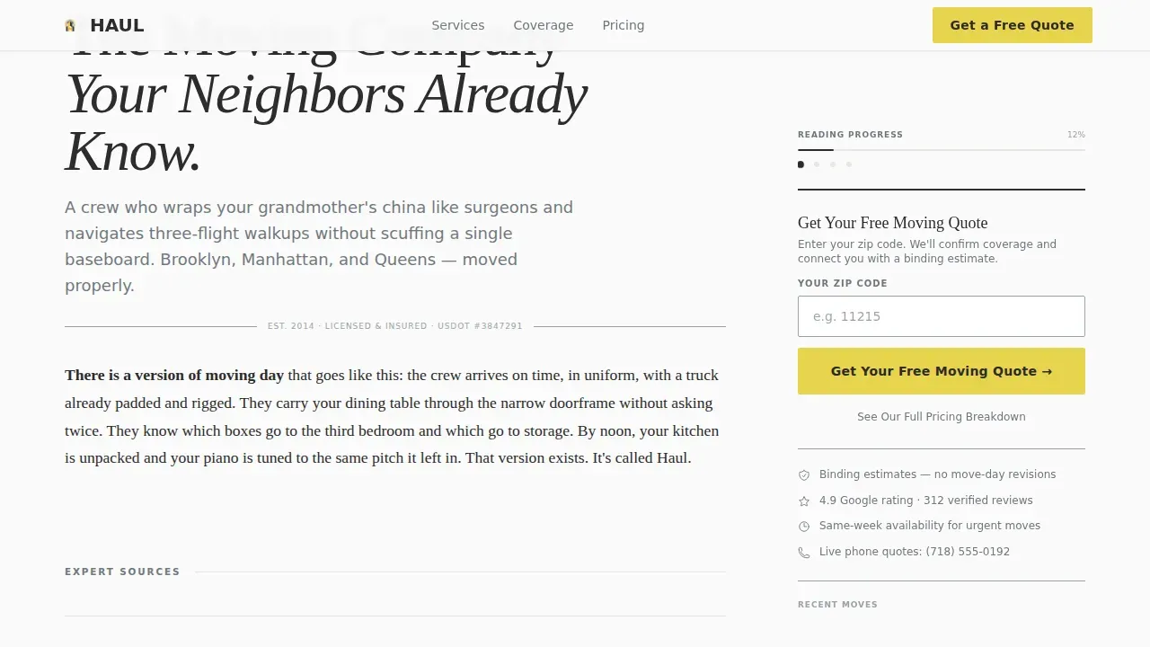 Premium Moving Services Landing Page Template
