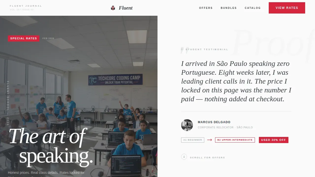 Language School Marketing Reviews & Social Proof Website Template