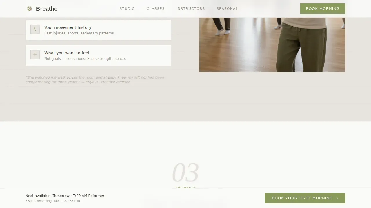 Boutique Pilates Studio Booking Website Template