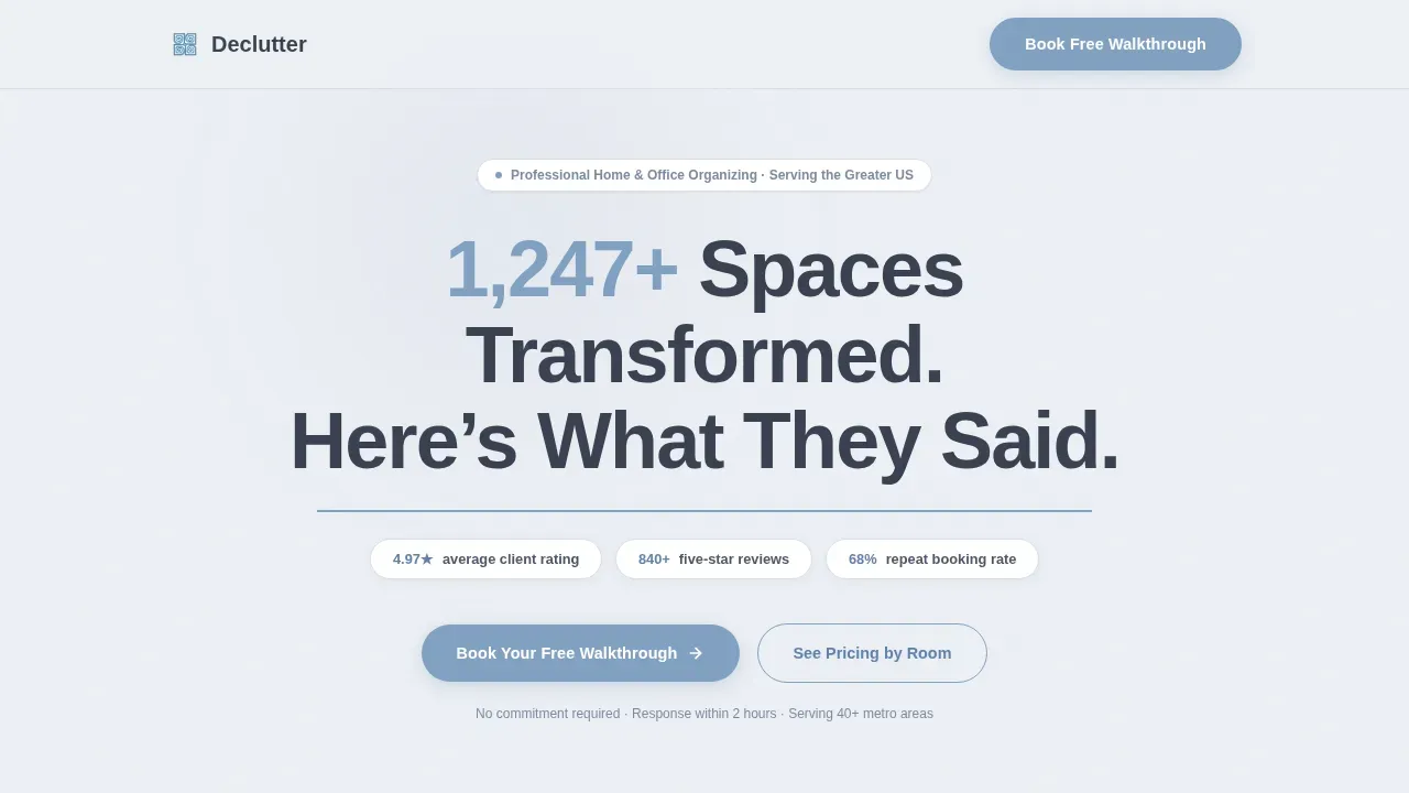 Professional Organizer Booking Website Template