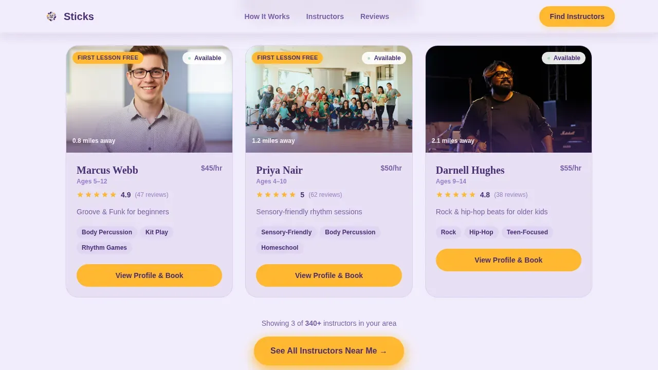 Kids Drum Instructor Directory Landing Page Template