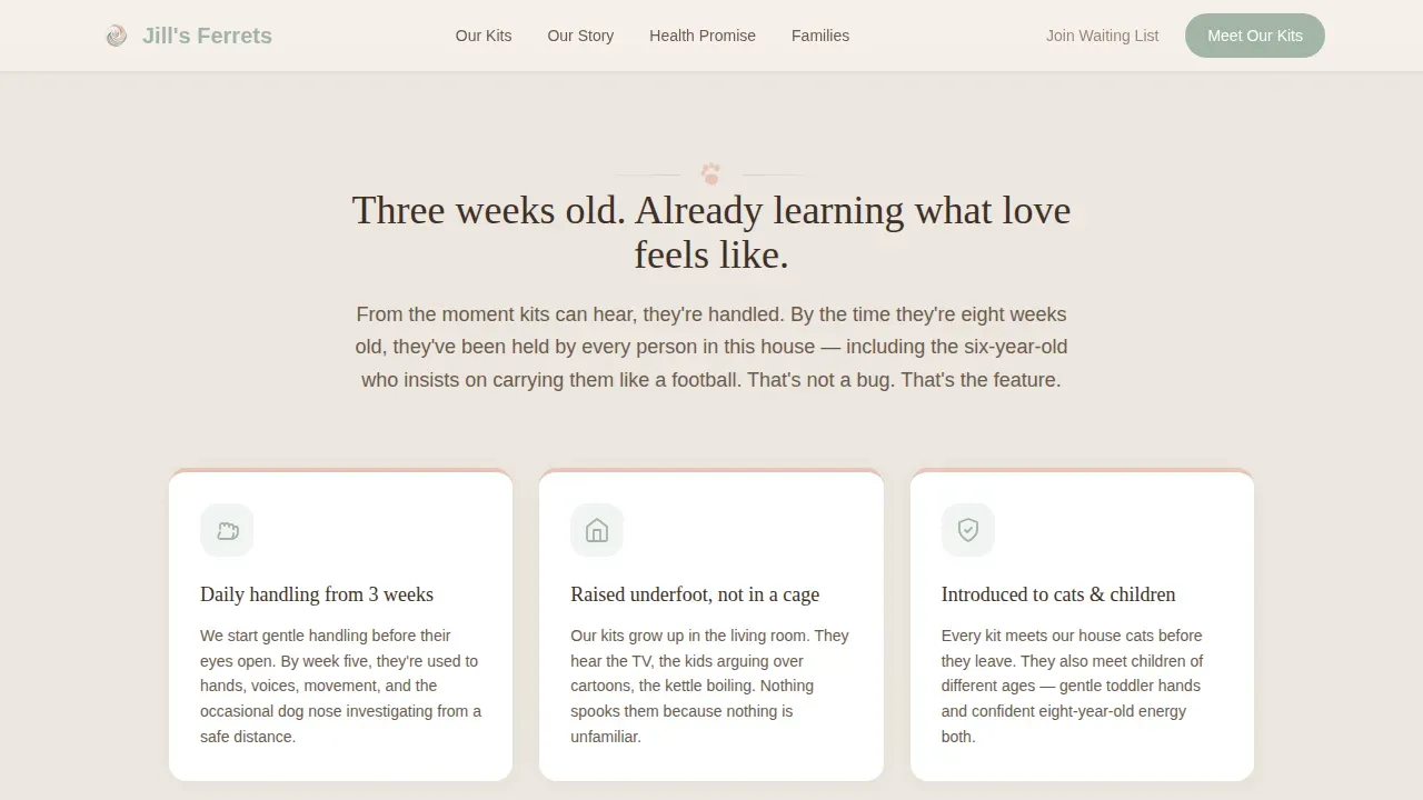 Family First Ferret Breeder Landing Page Template