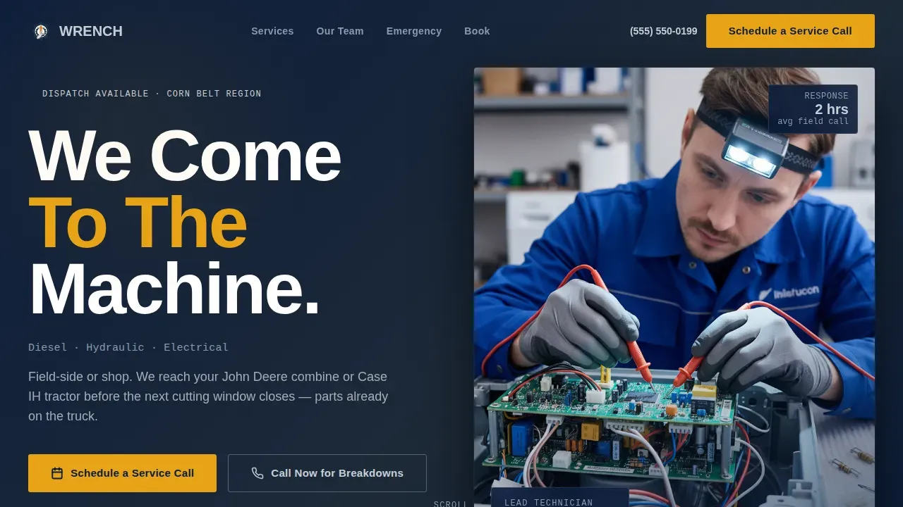 Farm Equipment Repair Landing Page Template