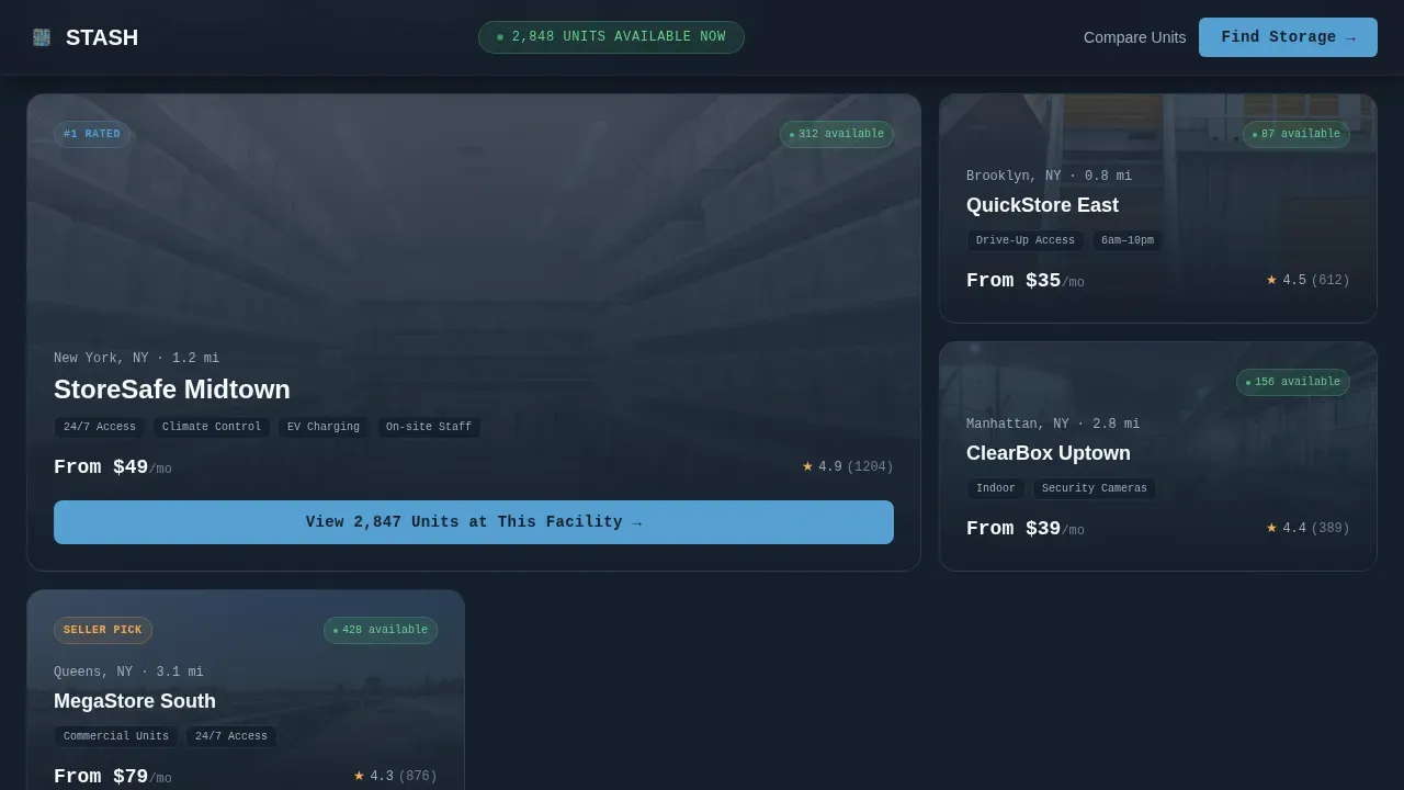 Self Storage Booking Landing Page Template