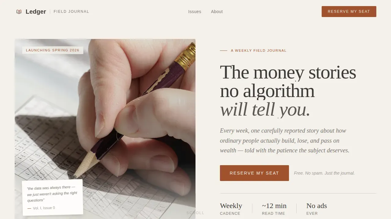 Heritage Editorial Personal Finance Newsletter Landing Page Template