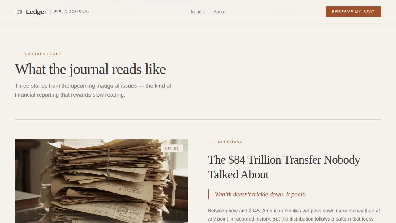 Heritage Editorial Personal Finance Newsletter Landing Page Template