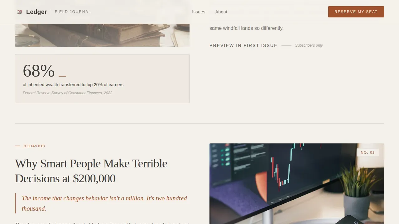 Heritage Editorial Personal Finance Newsletter Landing Page Template