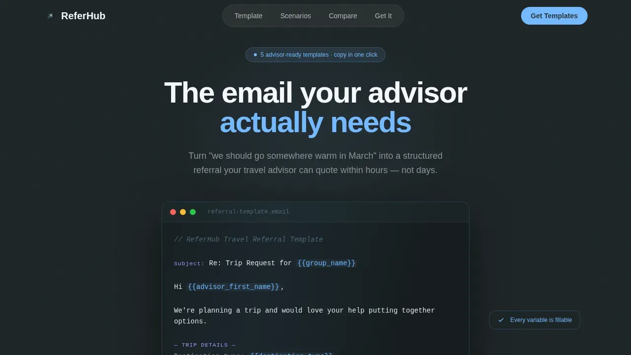 Travel Referral Landing Page Template | Advisor-Ready