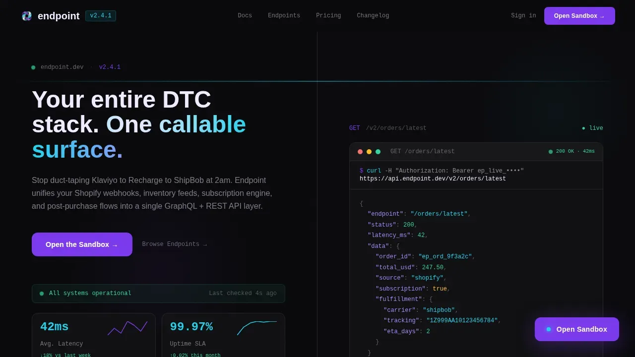 Unified D2C API Documentation Landing Page Template