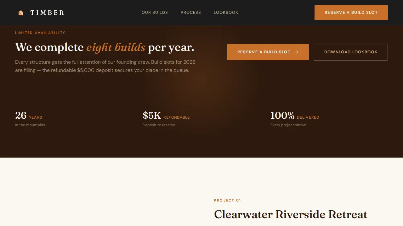 Premium Log Home Developer Landing Page Template